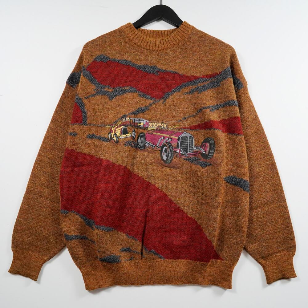 Vintage Dalmine Uomo Virgin Wool Sweater Race Car Italy Size L 52